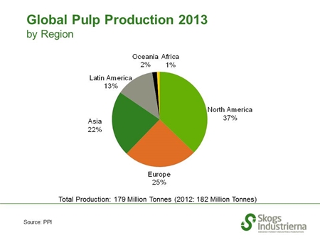 Global Pulpr Production by Region 2013